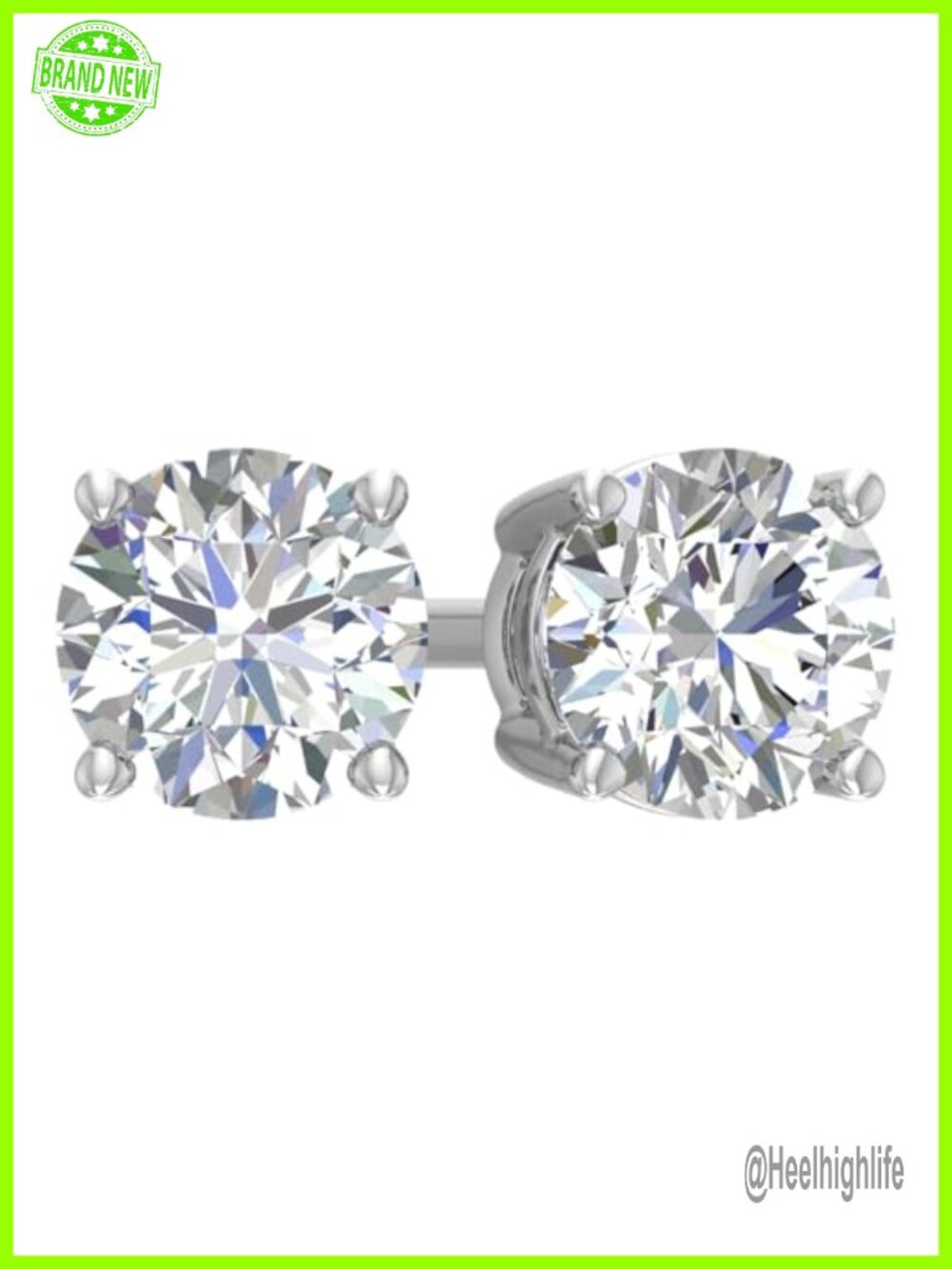 Lab-Grown Diamond Stud Earrings 14K White Gold 4-Prong Screwback